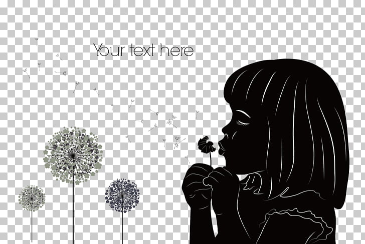 728x488 dandelion silhouette girl drawing illustration, little girl - Blowing Dandelion Drawing