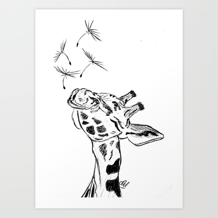 700x700 giraffe blowing dandelion seeds art print - Blowing Dandelion Drawing
