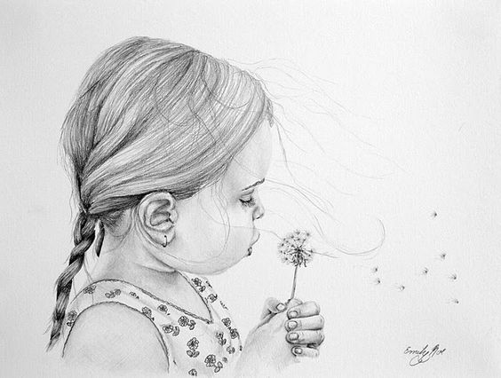 564x426 girl blowing dandelion drawing - Blowing Dandelion Drawing