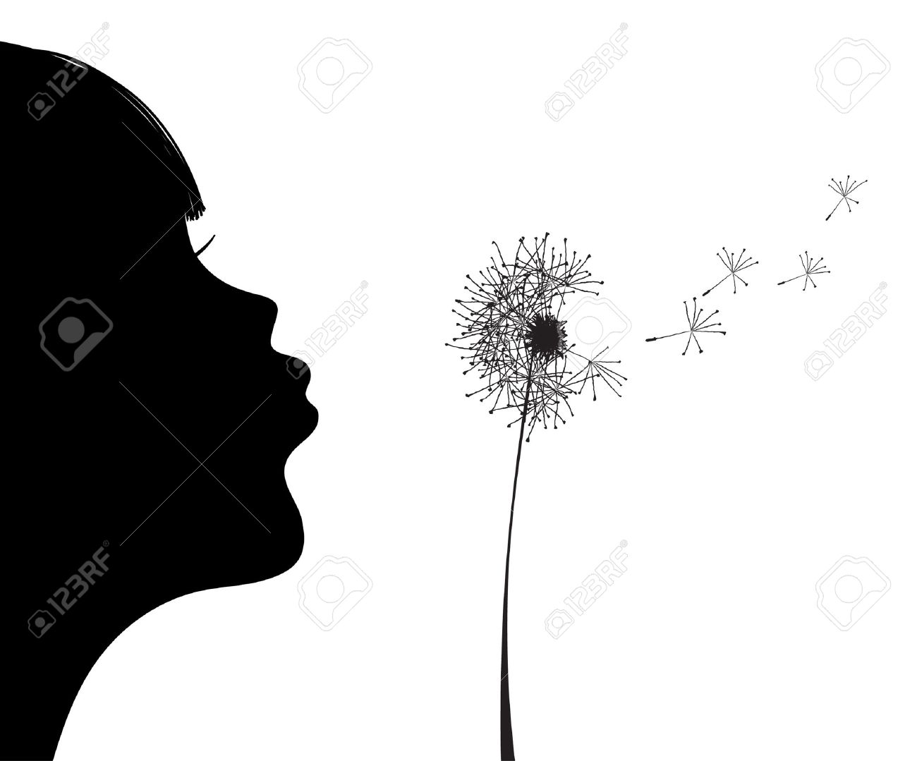 1300x1079 silhouette girl blowing dandelion great free clipart, silhouette - Blowing Dandelion Drawing