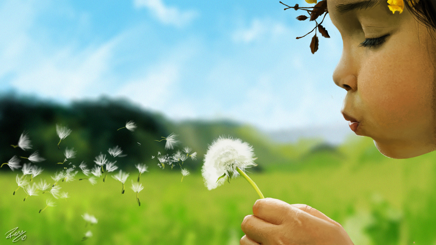 1500x844 blowing dandelion drawing wallpaper - Blowing Dandelion Drawing