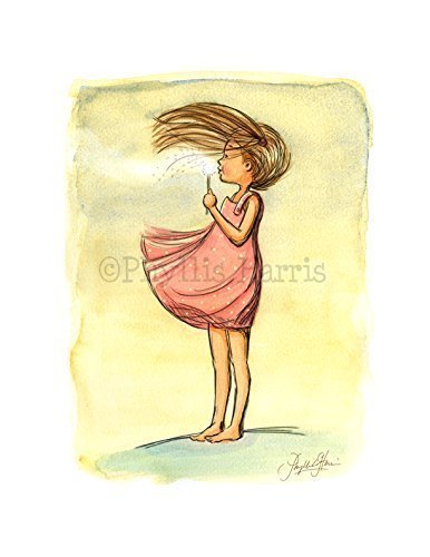 386x500 girl blowing dandelion make a wish girl's room art - Blowing Dandelion Drawing
