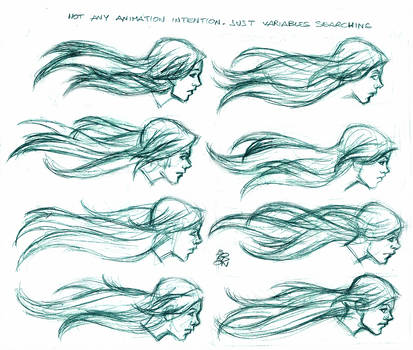 413x350 wind blowing long hair rough studies - Blowing Hair Drawing