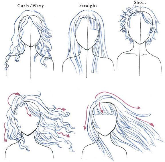 576x563 drawing hair here's a few good examples of how the different hair - Blowing Hair Drawing