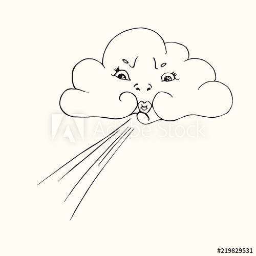 500x500 Cloud With Funny Face Blowing Wind From It`s Lips, Hand Drawn - Blowing Wind Drawing
