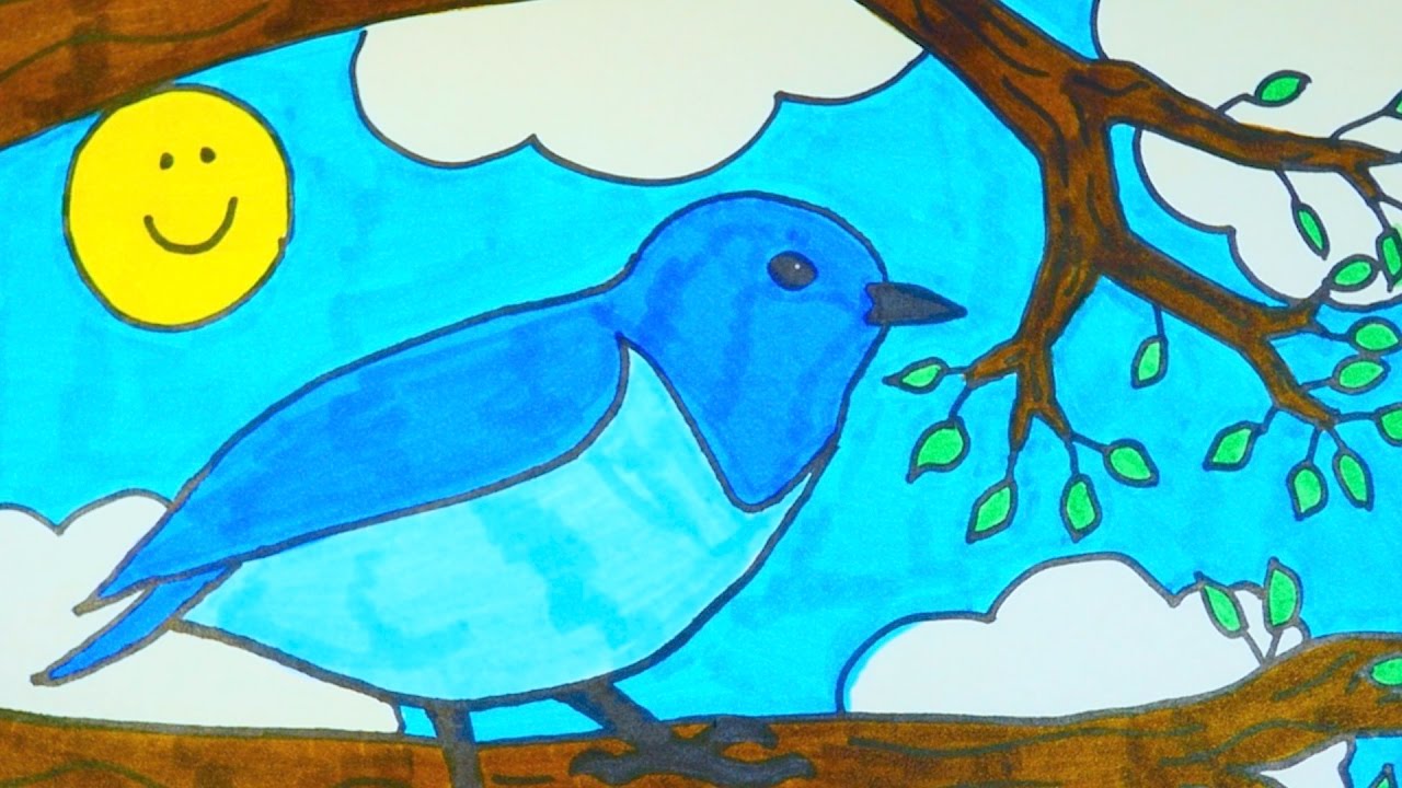 1280x720 how to draw a cartoon blue bird kids coloring video - Blue Bird Drawing