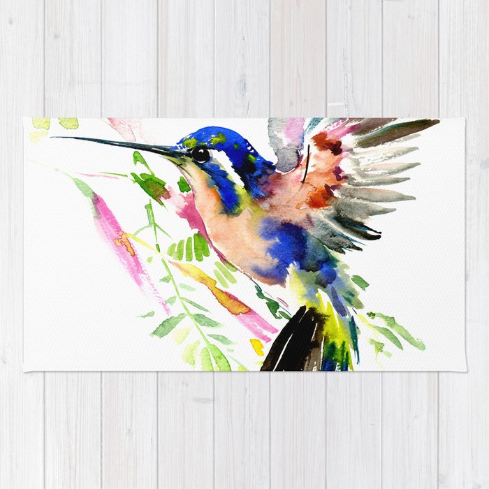 700x700 hummingbird, bird, flying bird design decor blue peach colors rug - Blue Bird Flying Drawing