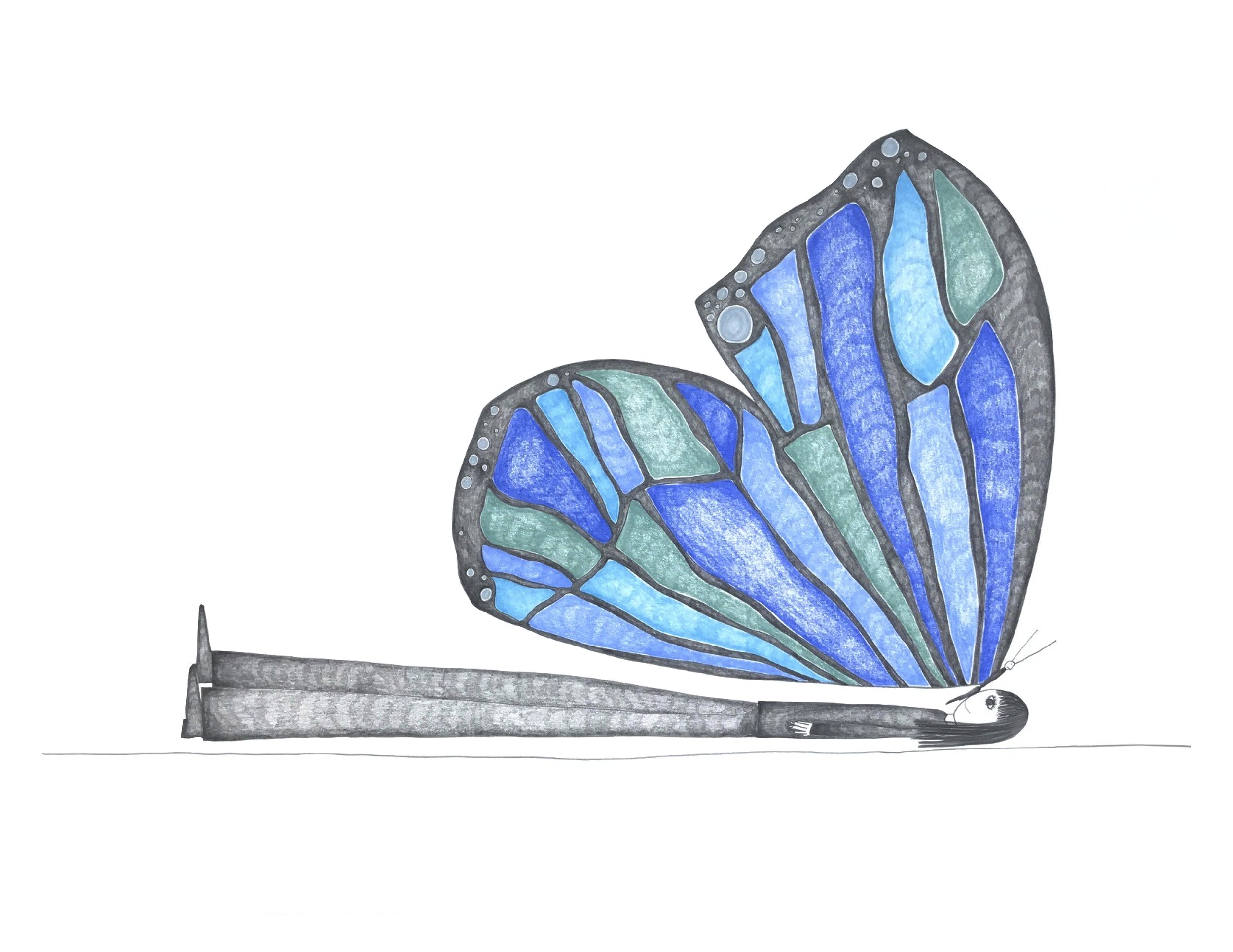 2500x1932 big blue butterfly on my face - Blue Butterfly Drawing