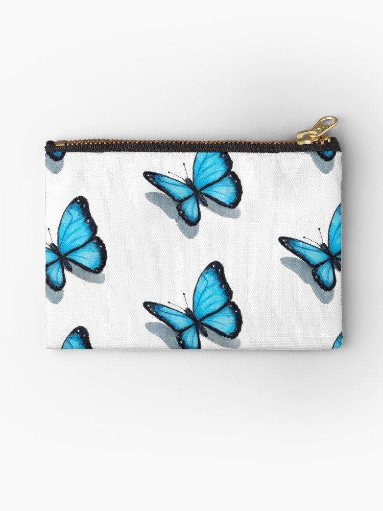 750x1000 blue butterfly, colour pencil drawing, art studio pouches - Blue Butterfly Drawing