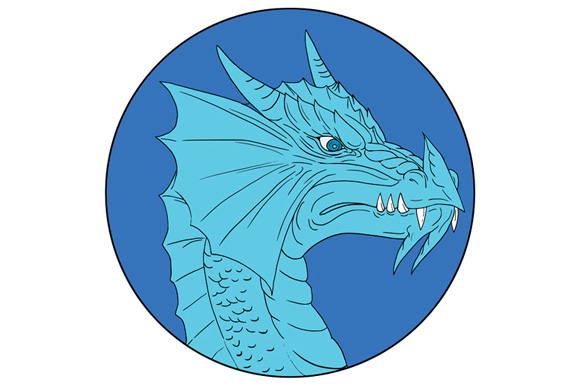580x386 Blue Dragon Head Angry Circle Drawing - Blue Dragon Drawing