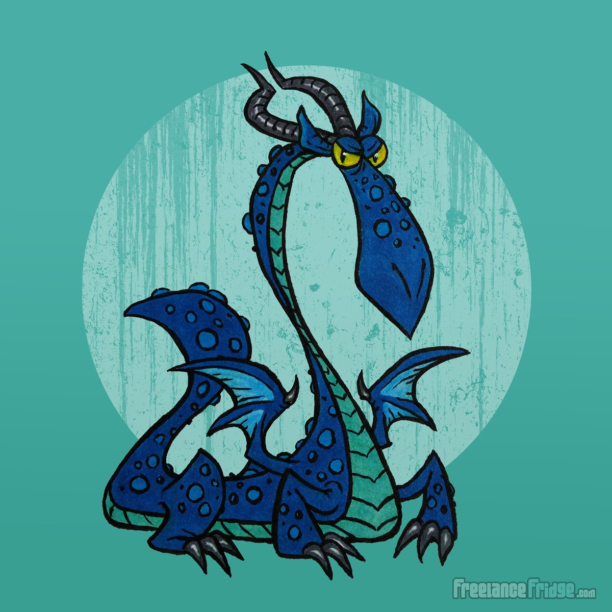 1200x1200 Blue Cartoon Dragon Drawing Freelance Fridge Illustration - Blue Dragon Drawing