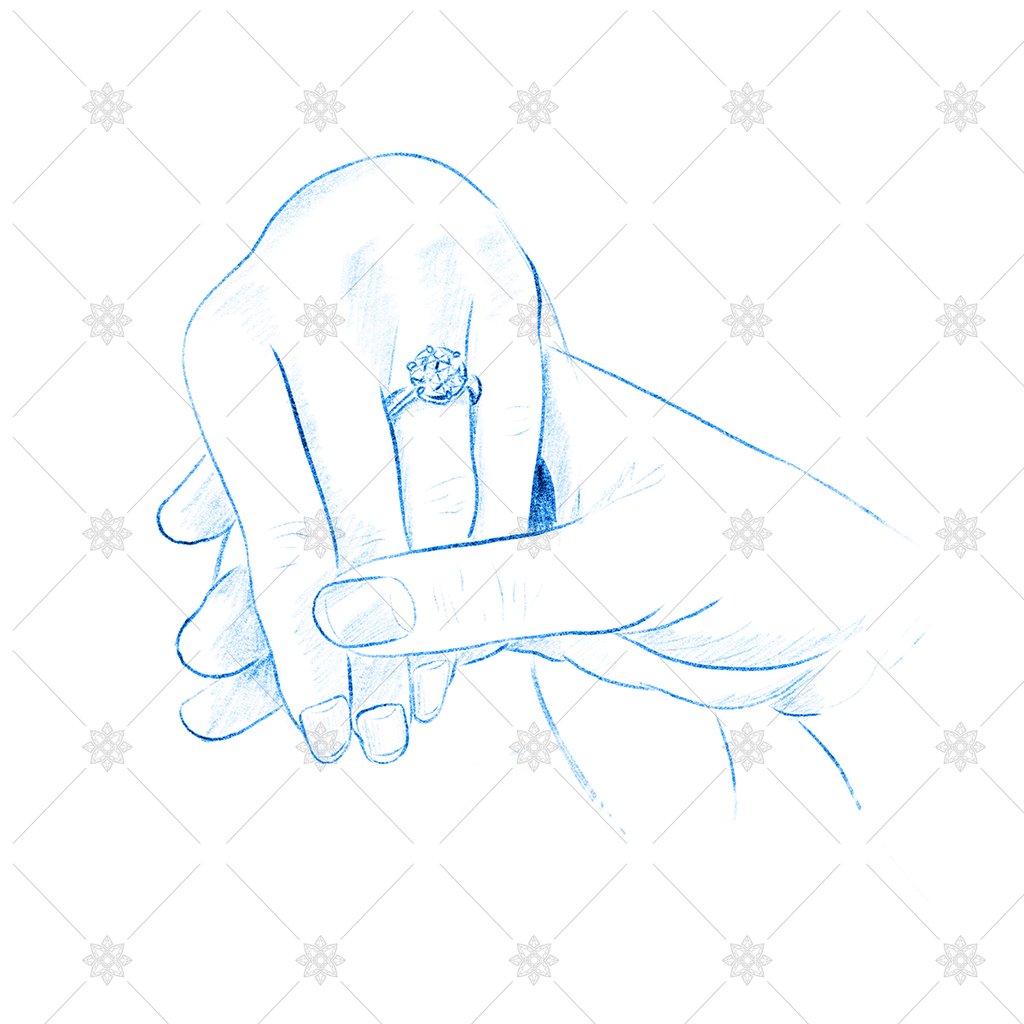 1024x1024 Blue Pencil Sketch Couple Holding Hands - Blue Drawing Pencil