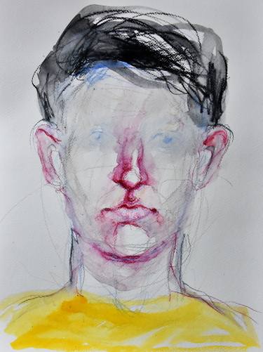 375x501 blue eyes, mixed media on paper drawing - Blue Eyes Drawing