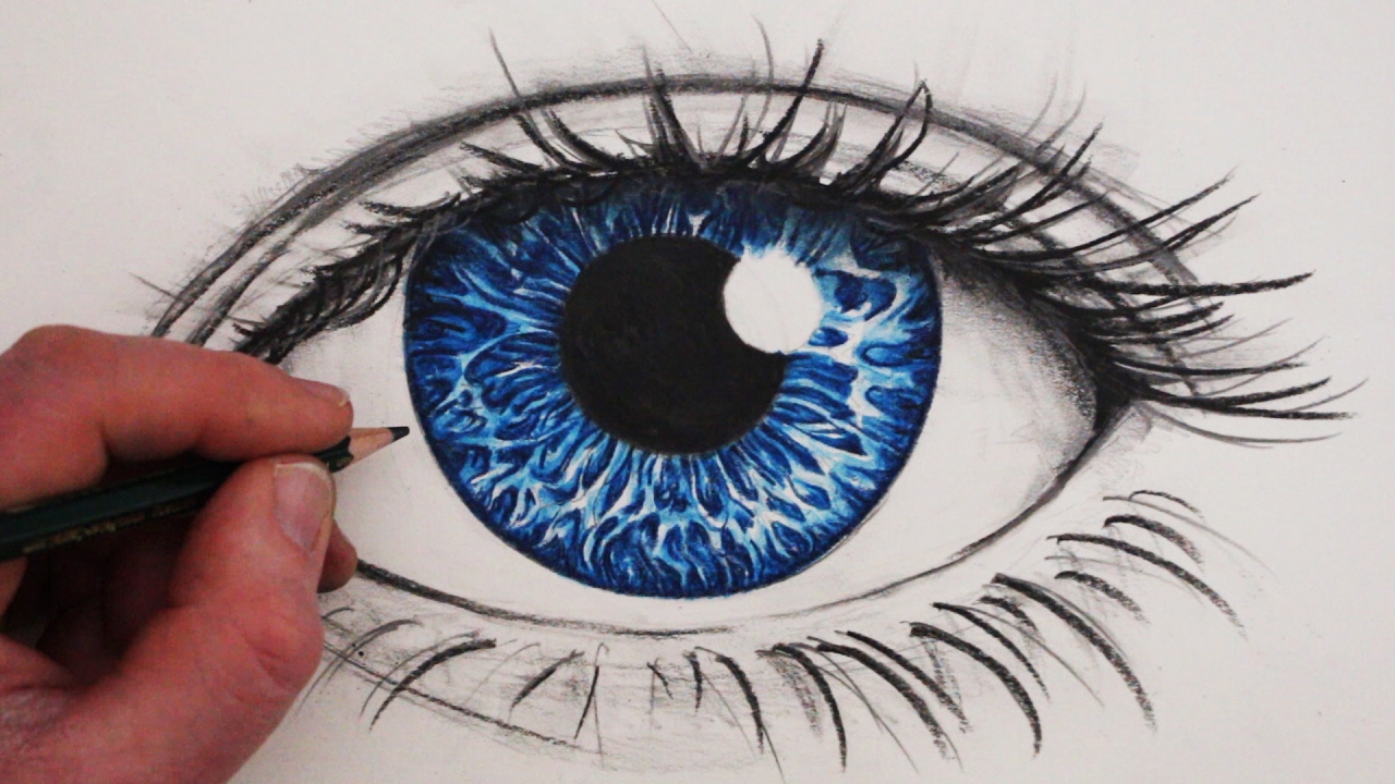 1280x720 How To Draw A Realistic Eye In Colour - Blue Eyes Drawing