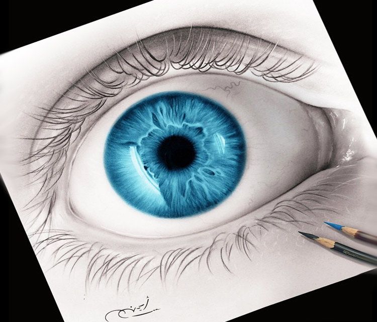 750x640 Blue Eye Drawing - Blue Eyes Drawing