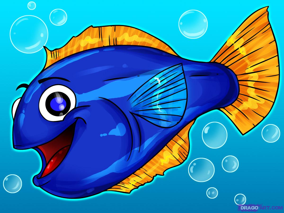 1200x903 How To Draw A Cartoon Fish, Step - Blue Fish Drawing