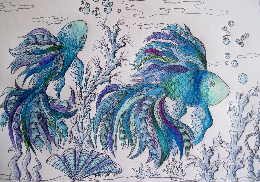 900x628 one fish, two fish, lilac green and blue fish drawing - Blue Fish Drawing