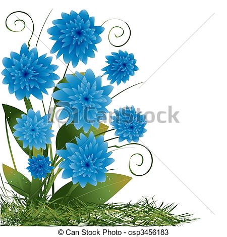 450x469 Blue Flowers On A White Background - Blue Flower Drawing