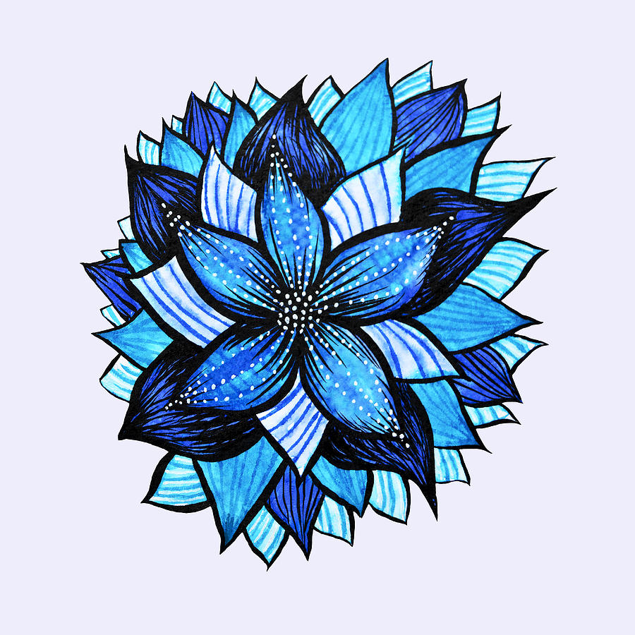 900x900 pretty abstract blue mandala like flower drawing digital art - Blue Flower Drawing