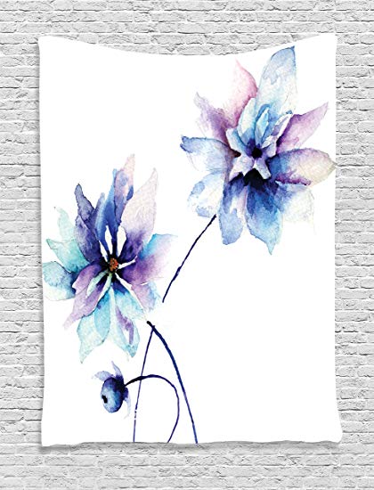 420x550 ambesonne flower tapestry watercolor decor, elegant - Blue Flower Drawing