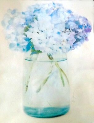306x400 Watercolorwc Pencil On Paper Drawing Blue Hydrangea Signed - Blue Hydrangea Drawing