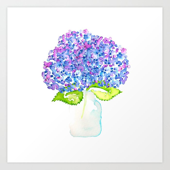 700x700 Blue Hydrangea Art Print - Blue Hydrangea Drawing