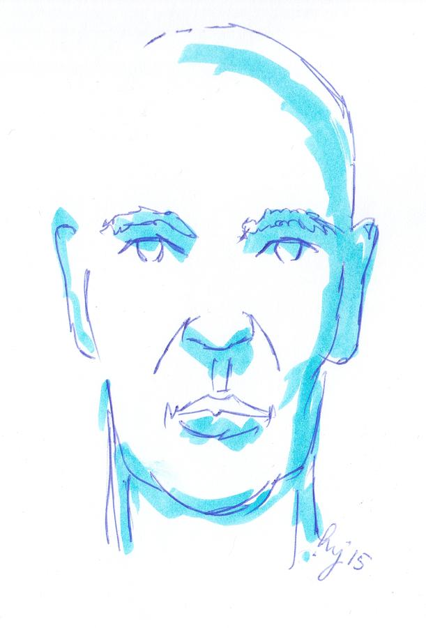 611x900 Face Of A Man Illustration - Blue Line Drawing