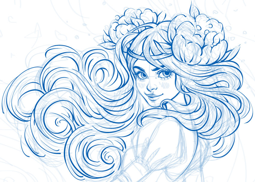 850x607 How To Create A Watercolor Mermaid Illustration In Adobe Illustrator - Blue Line Drawing