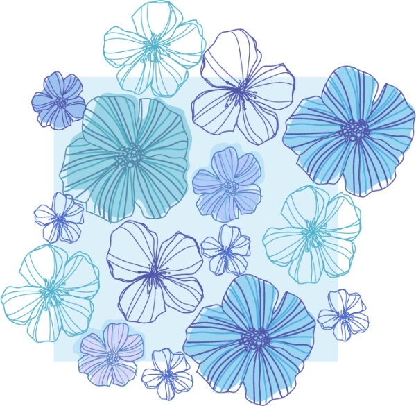 600x585 Line Drawing Flowers Vector Free Vector In Encapsulated Postscript - Blue Line Drawing
