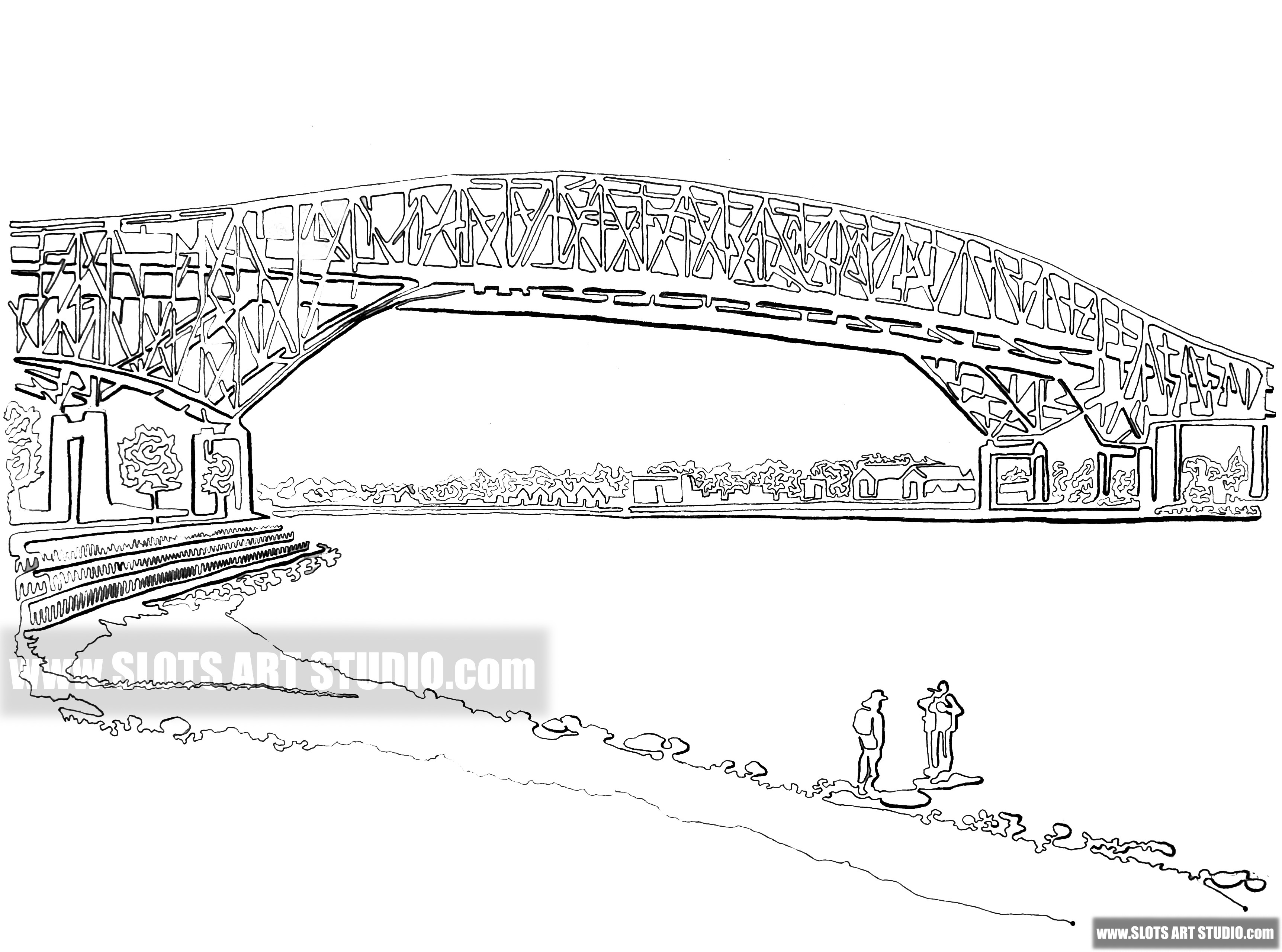 3447x2560 One Line Drawings - Blue Line Drawing