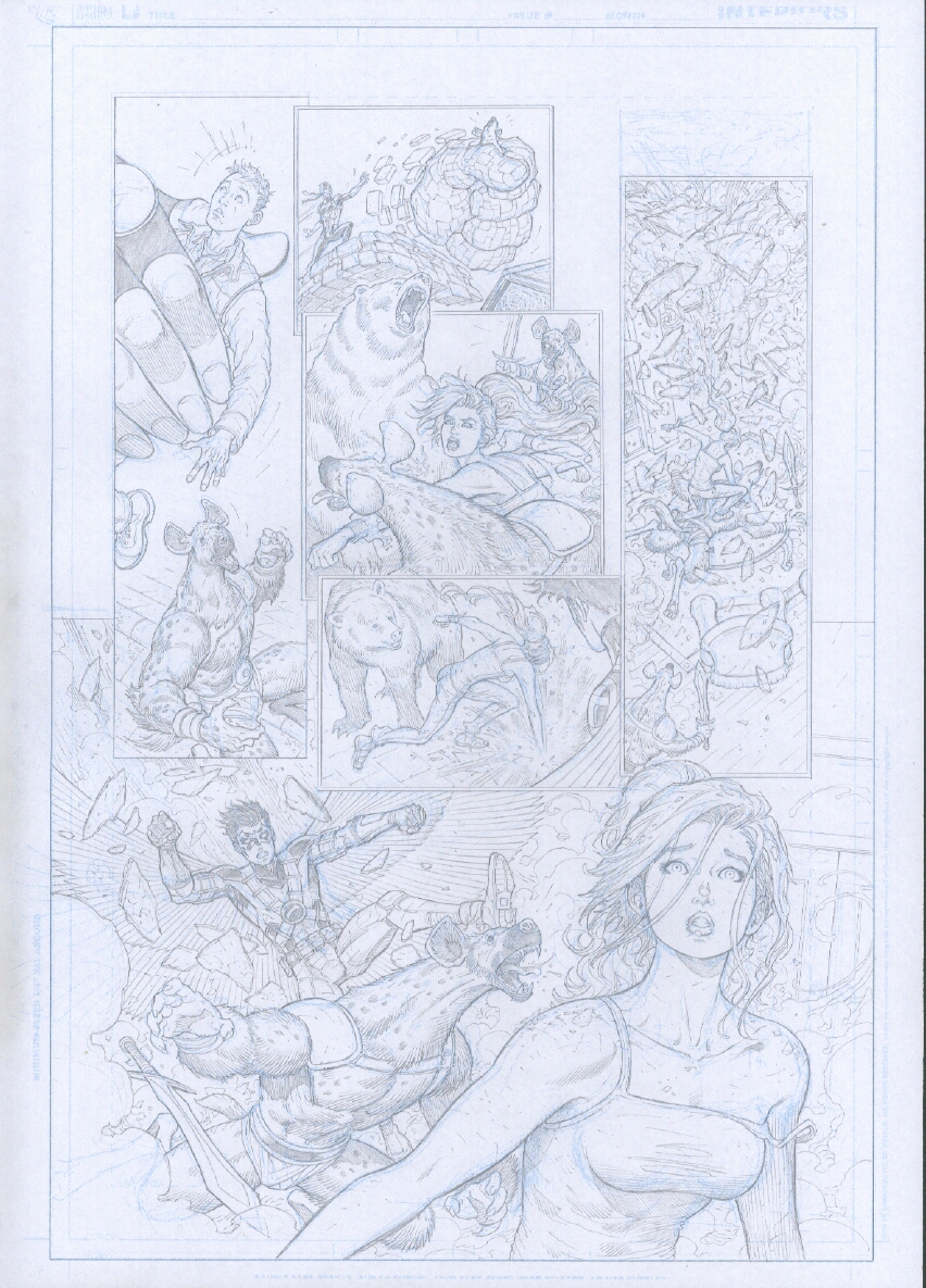 852x1185 Teen Titans Ian Churchill Original Art - Blue Line Drawing