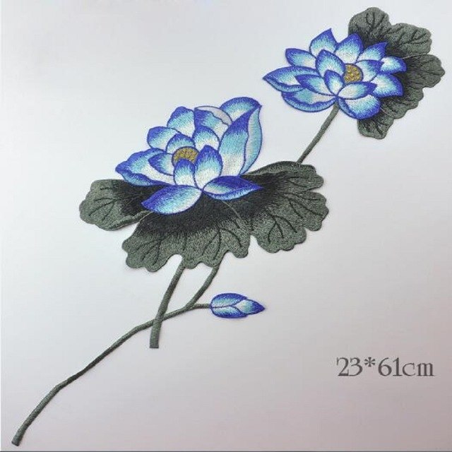 640x640 blue lotus flower embroidered sew on patches for clothes folk - Blue Lotus Flower Drawing