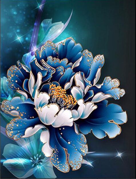 475x625 Flower Diamond Embroidered Diy Diamond Drawing Cross Stitch - Blue Lotus Flower Drawing