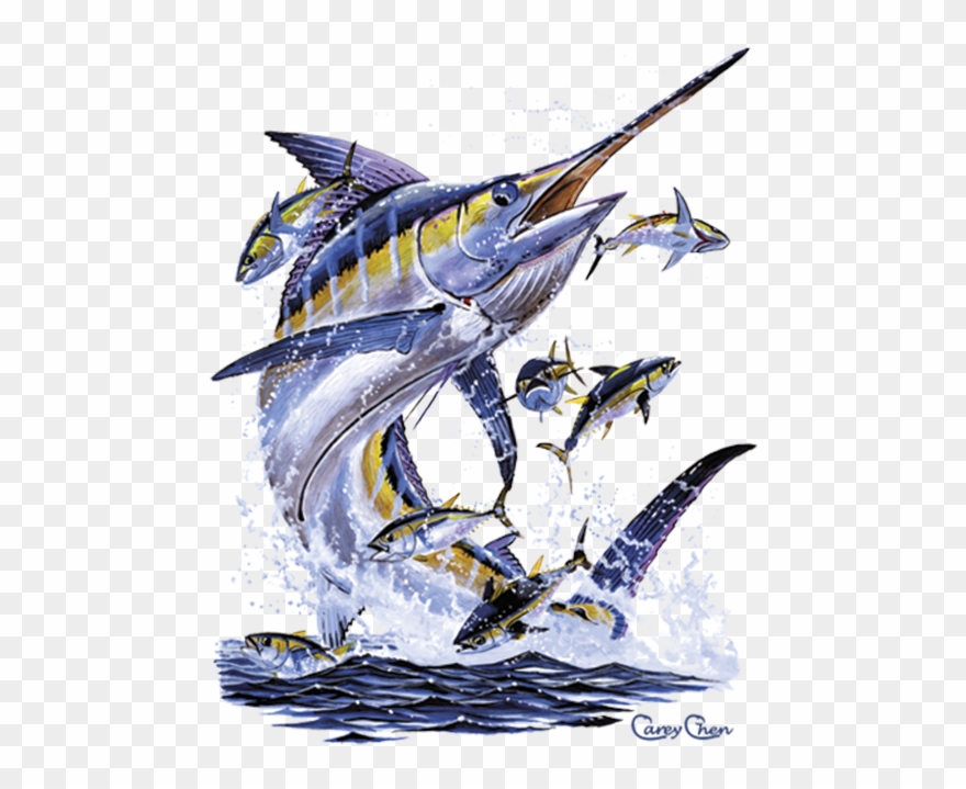880x719 blue marl tunas jumping - Blue Marlin Drawing