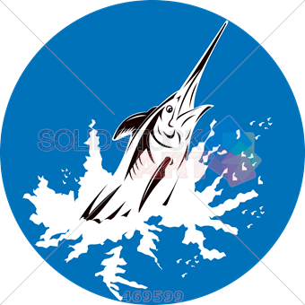 340x340 stock illustration of old fashioned cartoon drawing of jumping - Blue Marlin Drawing