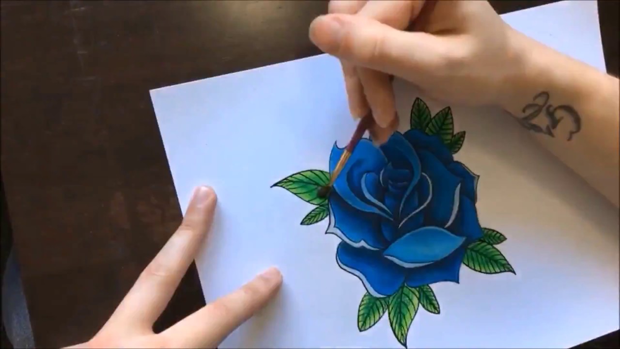 1280x720 drawing a blue rose dip pen outline prismacolor pencils - Blue Rose Drawing