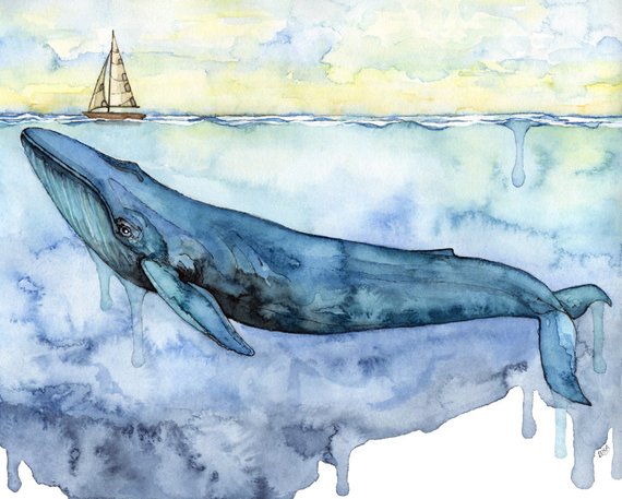 570x457 xlarge watercolor blue whale painting sizes and up etsy - Blue Whale Drawing