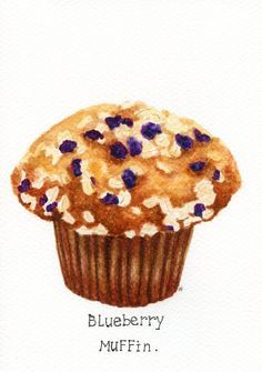 236x335 original painting - Blueberry Muffin Drawing