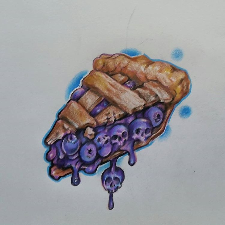 750x750 Blueberry Pie Slice Wskulls Tattoos That I Love! Dessert - Blueberry Pie Drawing