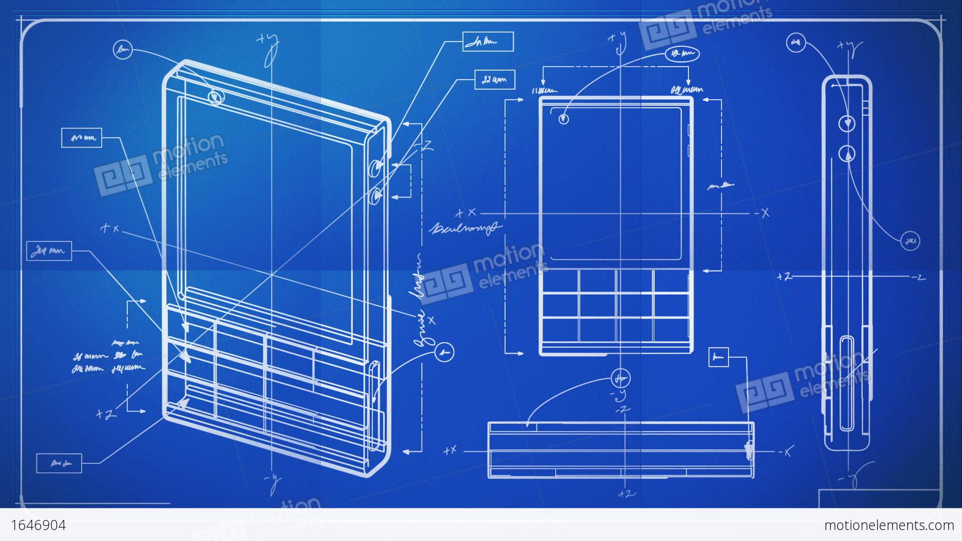 1920x1080 Classic Smartphone Technical Drawing Blueprint Stock Animation - Blueprint Drawing
