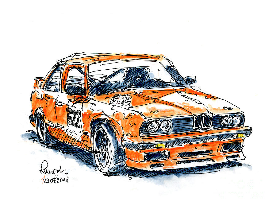 900x681 bmw is racecar ink drawing and watercolor drawing - Bmw Car Drawing