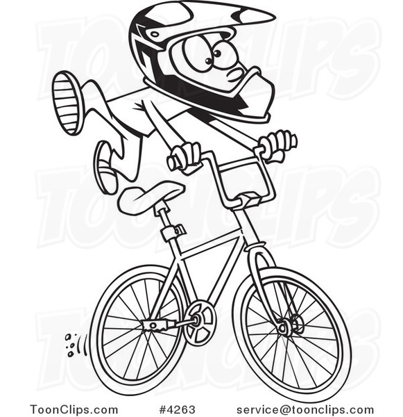 581x600 Cartoon Black And White Line Drawing Of A Bmx Boy - Bmx Drawing