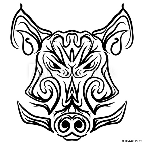 500x500 Boar Head Black And White Isolated Tattoo - Boar Head Drawing