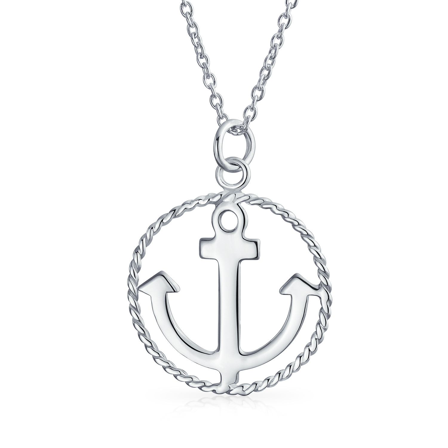 1500x1500 Nautical Ship Boat Anchor Round Circle Rope Pendant Necklace - Boat Anchor Drawing