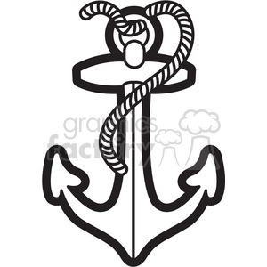 300x300 Boat Anchor With Rope Graphic Illustration Black White Clipart - Boat Anchor Drawing