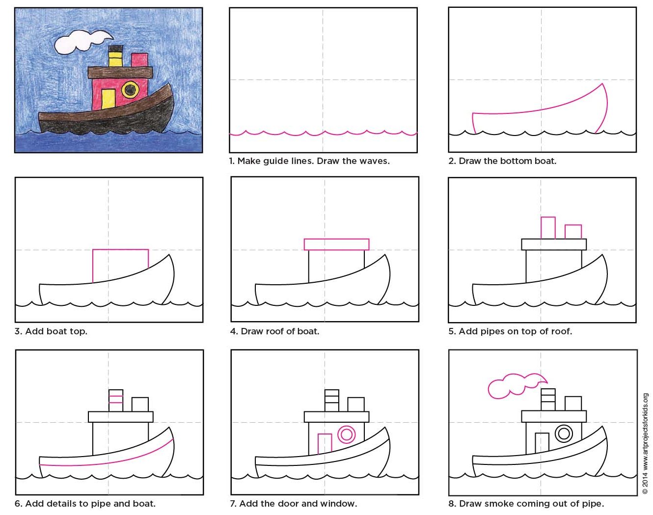 1330x1049 Draw A Tugboat Art Projects For Kids - Boat Drawing Easy