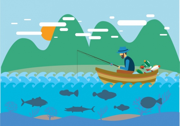 600x422 Hobby Concept Design Man Fishing On Boat Drawing Free Vector - Boat Drawing Images