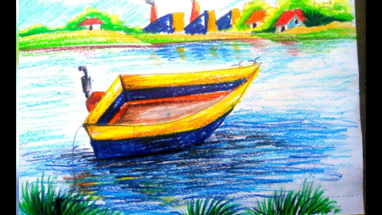 1280x720 boat painting,boat drawing for kids,boat in pastel colour,class - Boat Drawing With Colour