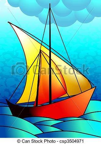 331x470 digital painting of ship in colour background - Boat Drawing With Colour