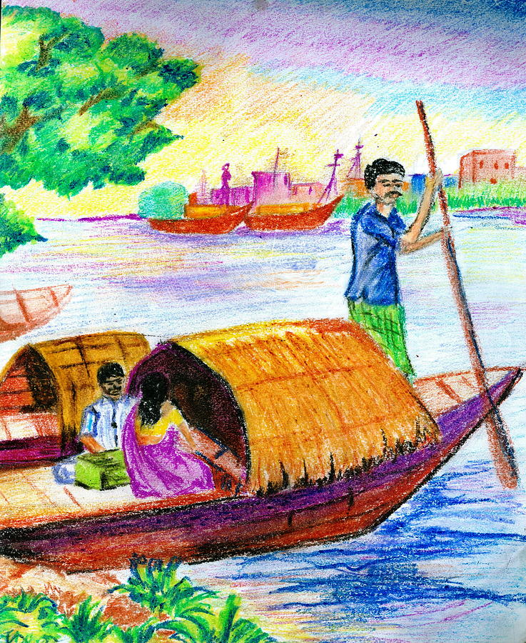 Boat Drawing With Colour at PaintingValley.com | Explore collection of ...